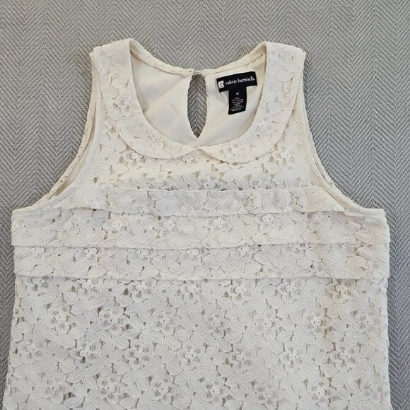 Valerie Bertinelli Ivory Floral Lace Overlay Top Women's Medium Peter Pan Collar - Picture 2 of 12